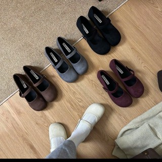  {Form rộng - chân gầy đi lùi size} Giày sục búp bê bệt nỉ da lộn đai ngang và đai nơ đáng yêu Hottrend 2025 