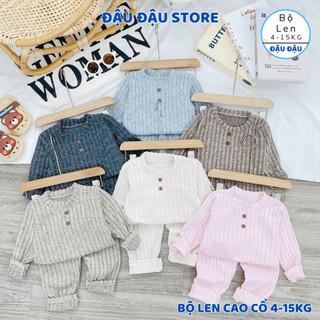   Set 2-3  Bộ dài tay len lông xù len tăm đũa cổ cao giữ ấm cho bé trai bé gái 5-15kg co giãn 4 chiều - Đậu Đậu Store 