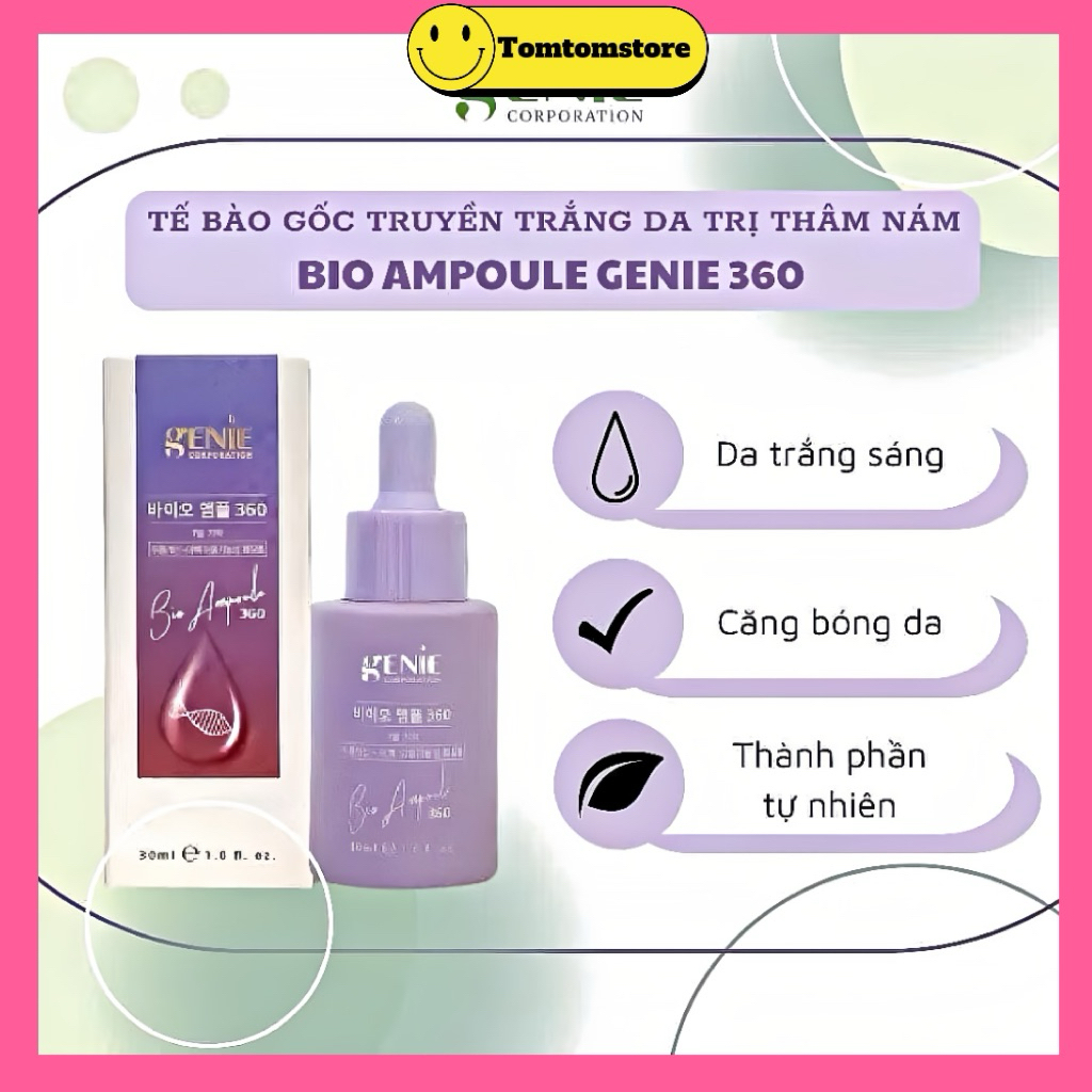 Tinh Chất Serum Tế Bào Gốc Bio Ampoule Genie 360 Dưỡng Trắng Sáng Da Mờ Thâm Nám Căng Bóng