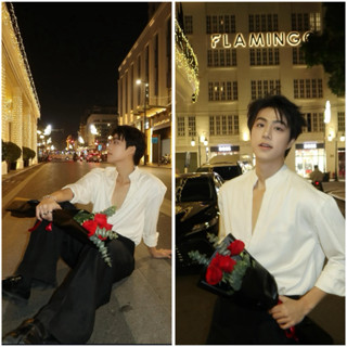  Áo Sơmi Trắng thanh lịch cổ V kate lụa Nam Nữ 