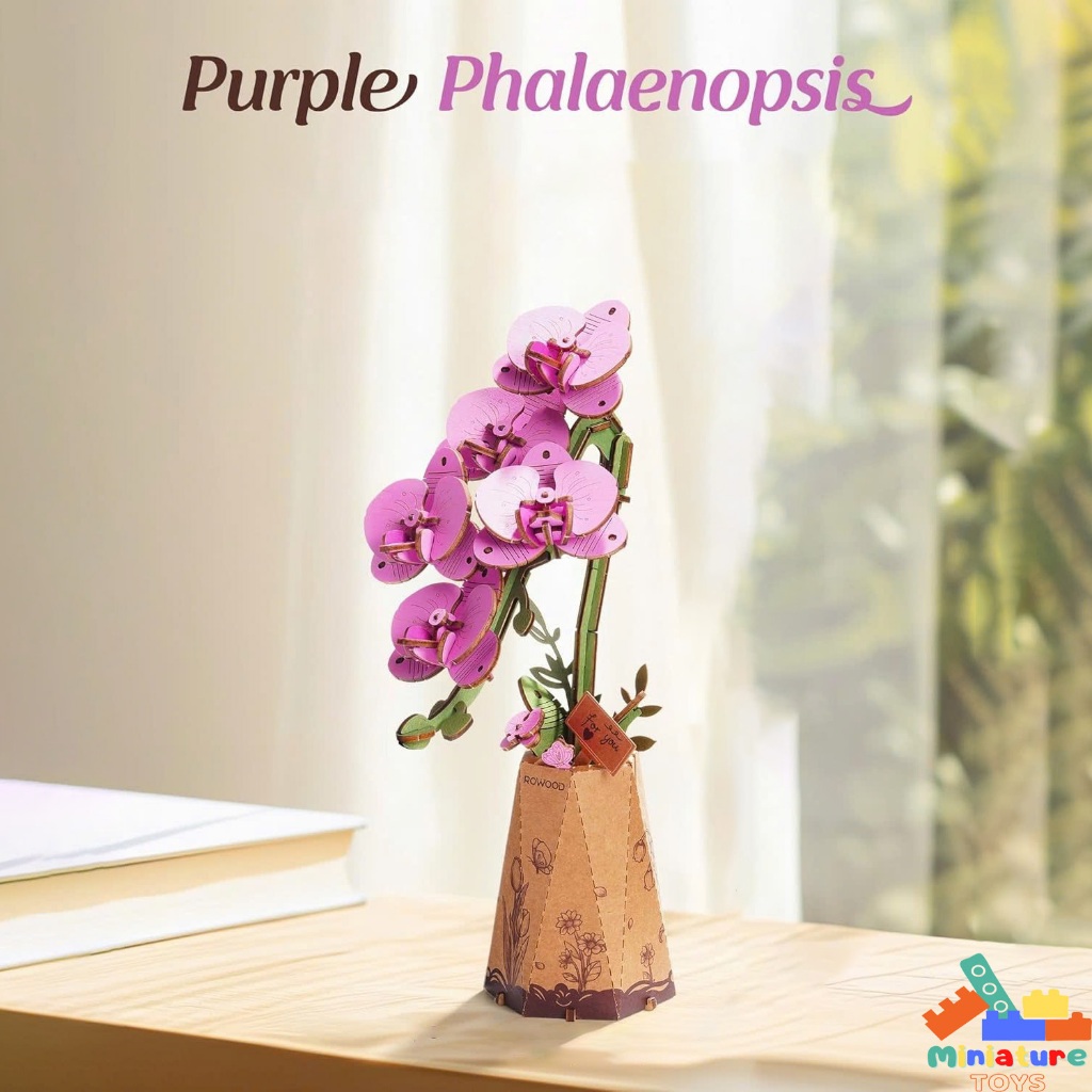 Mô hình hoa gỗ tự lắp ghép 3D DIY Robotime Rowood | Purple Moth Orchid Wooden Flower Puzzle TW091