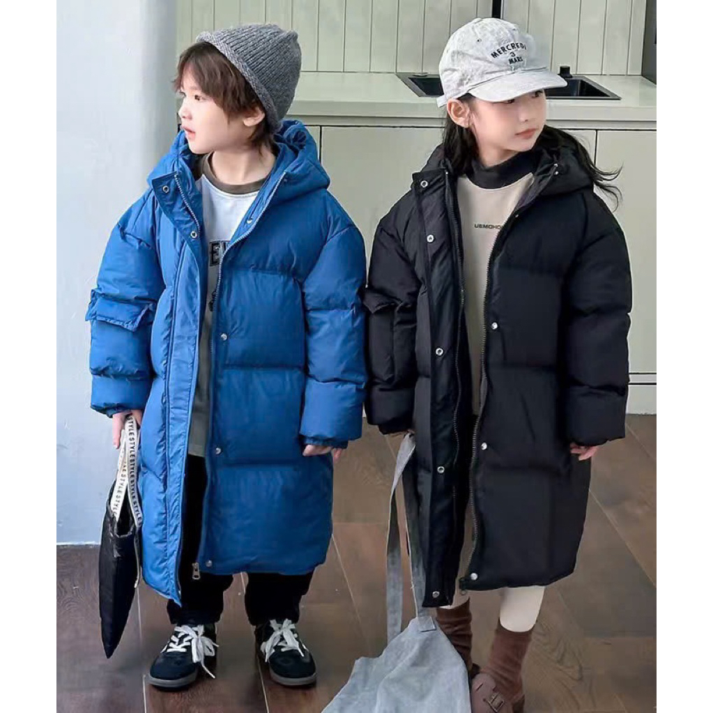 [Shubimkids] - AK61- Áo Khoác Phao Chùm Kín Qua Đầu Gối Cho Bé Trai Và Bé Gái - 3 Lớp Mặc Đại Hàn