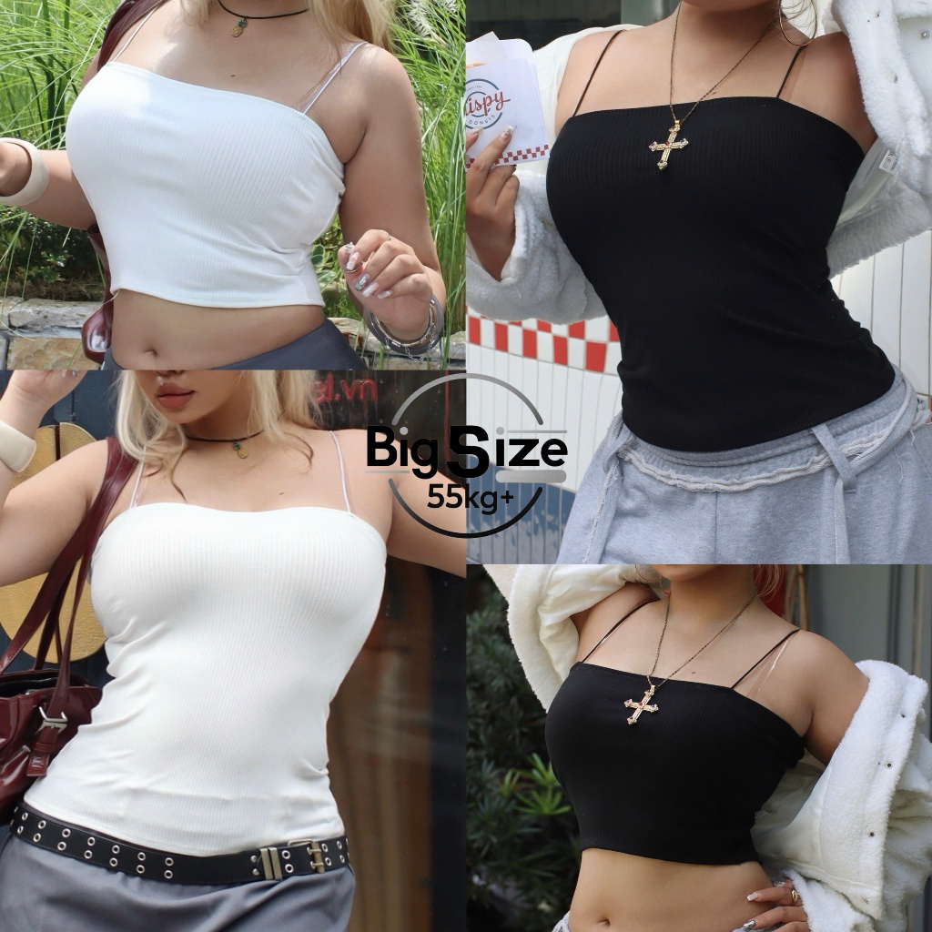 [ BIGSIZE TRÊN 55KG ] ÁO 2 DÂY SỢI BÚN thun gân bigsize nữ
