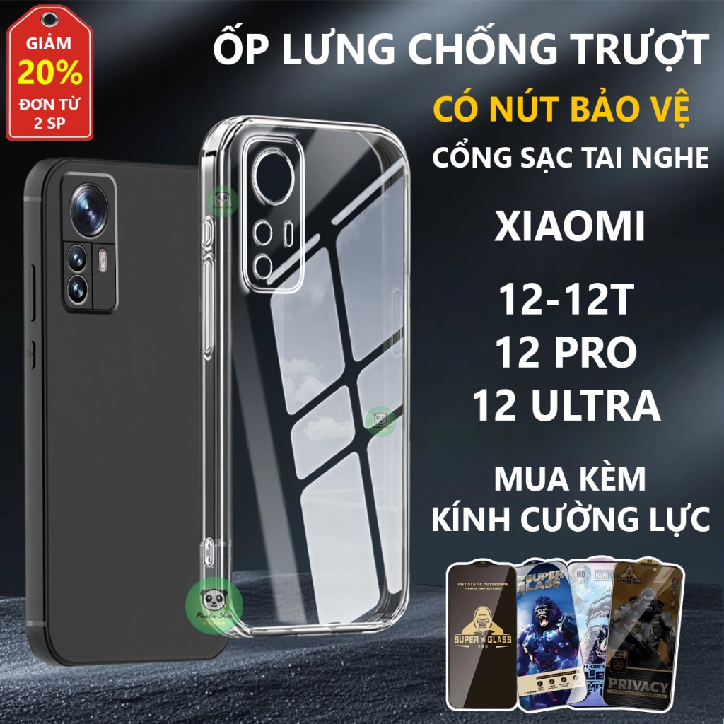 Ốp lưng trong suốt Xiaomi 12/ 12T/ 12S/ 12X/ 12S Pro/ 12S Ultra /12 Lite chống trơn trượt, bảo vệ ch