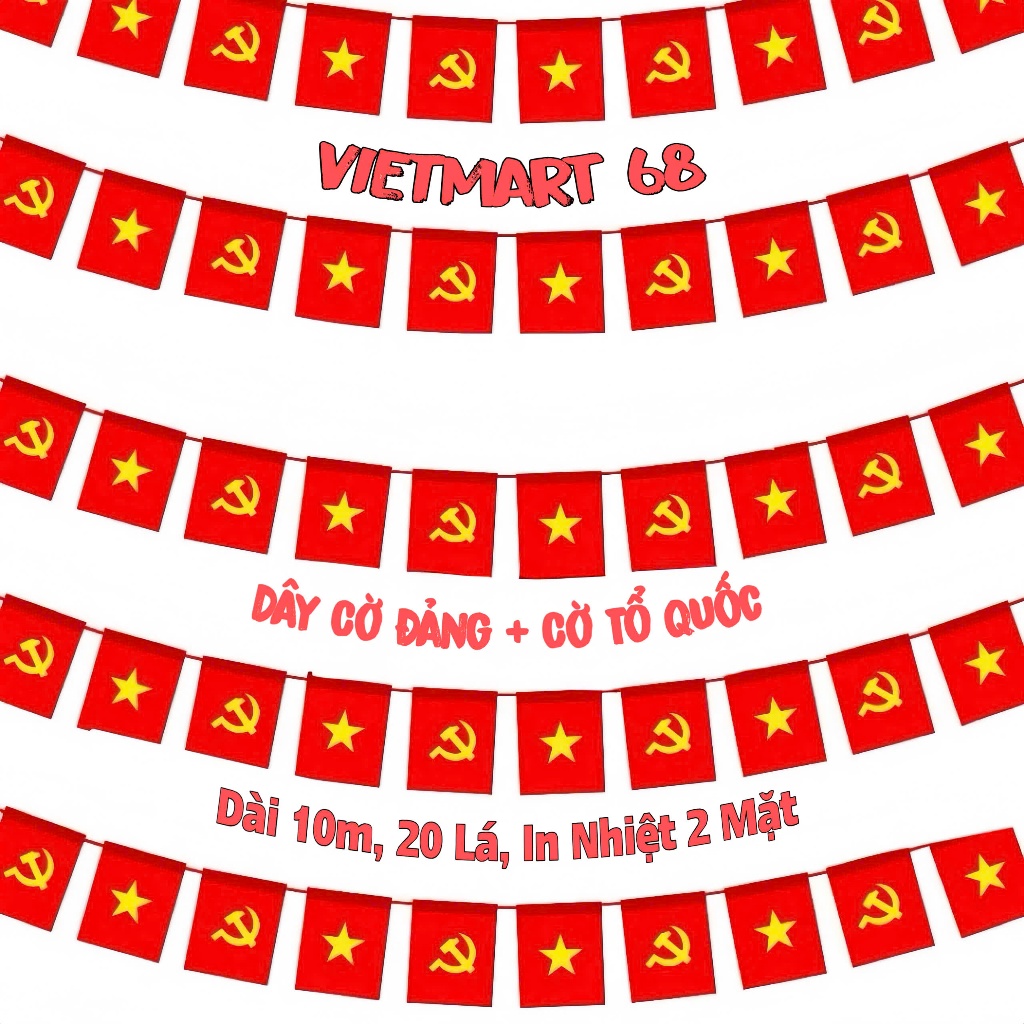 Dây Cờ Tổ Quốc Trang Trí Lễ Hội, Quốc Khánh, Tết Cổ Truyền, In 2 Mặt - Dài 10m