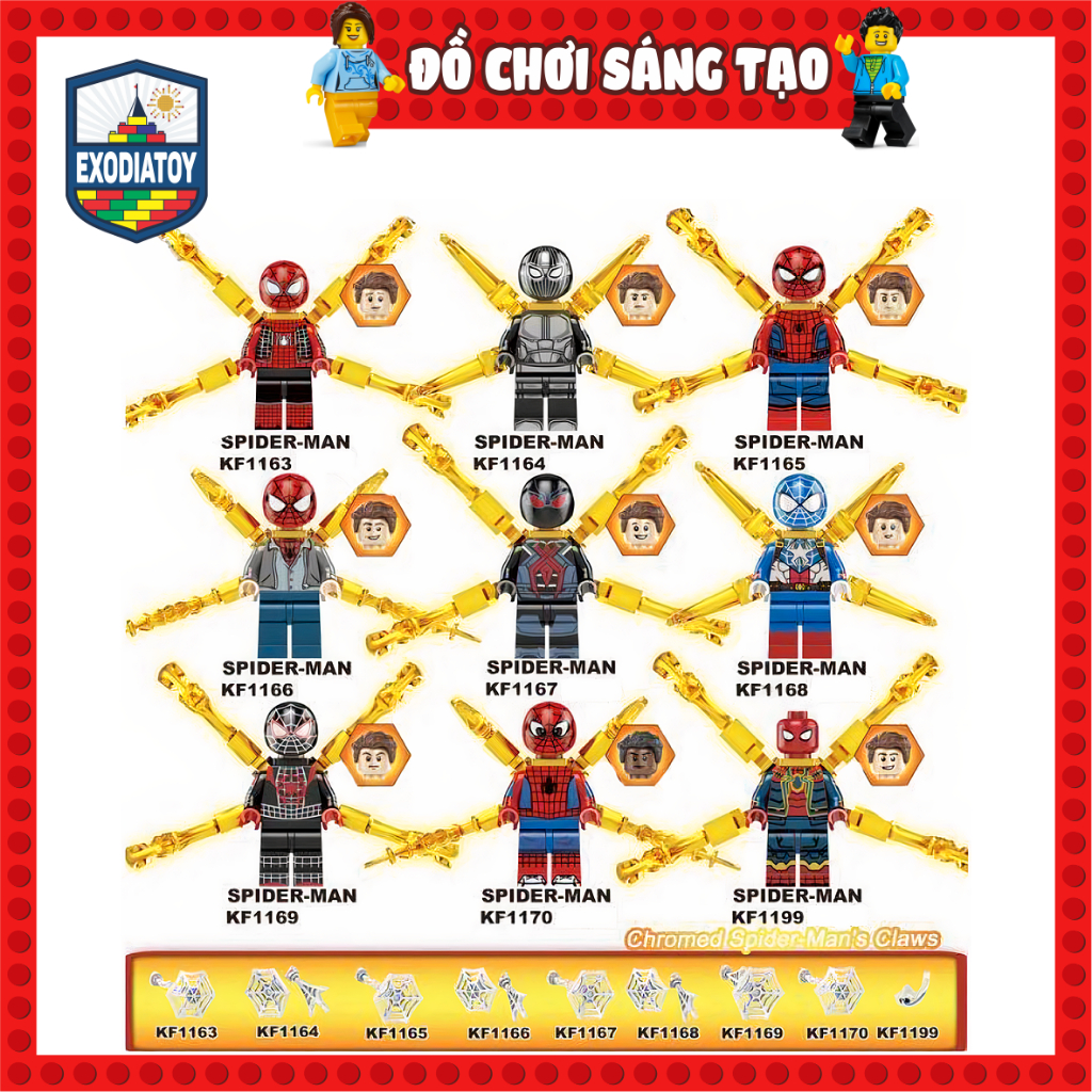 Mô hình Minifigure Spider-Man Người Nhện kèm móng vuốt mạ Chrome - Đồ Chơi Lắp Ghép Sáng Tạo - KOPF 