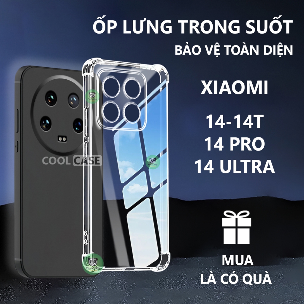 Ốp lưng chống sốc Xiaomi 14/ 14T/ 14T Pro/ 14 Ultra trong suốt, silicon, bảo vệ camera-Cool Case