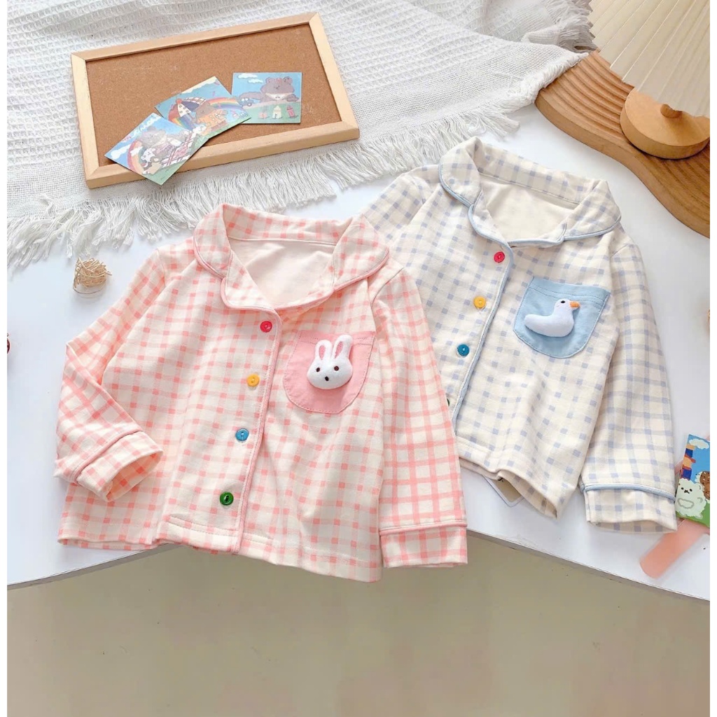 Set Đồ Ngủ Caro Chất Nỉ Cho Bé Gái Size 10-30 Kg | Pijama Cho Bé Gái