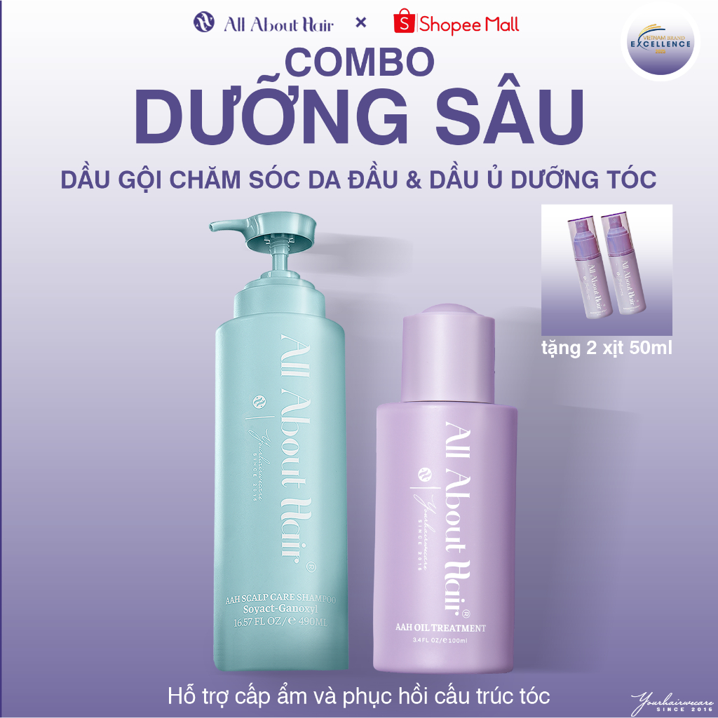  COMBO Dầu gội và Ủ tóc All About Hair giúp dưỡng ẩm sâu cho tóc giảm rụng và mềm mượt hơn 