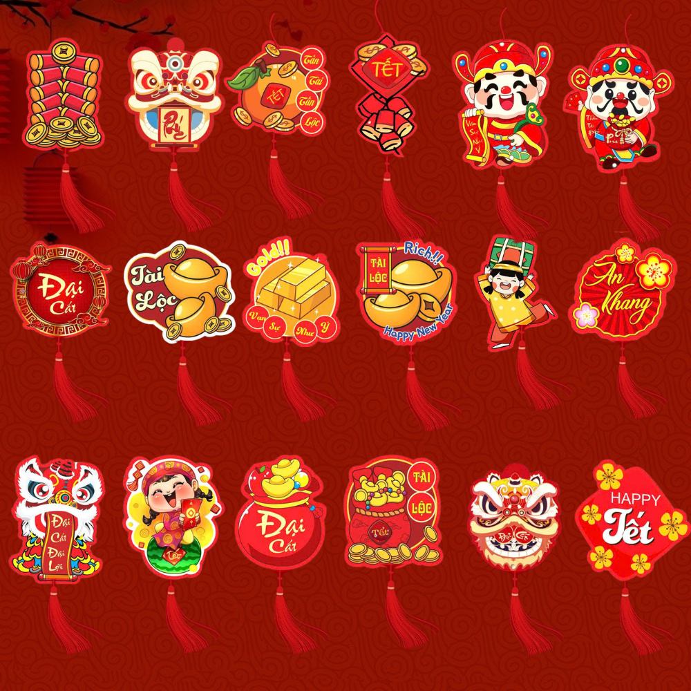 Set 16 Liễng Trang Trí Tết Dây Treo Đào, Mai 2026 KT 6*8cm