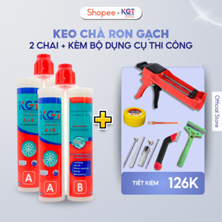  Keo chà ron gạch KGT - Keo chít mạch chống thấm epoxy 2 thành phần  2 chai + bộ dụng cụ thi công  chống thấm bền màu 