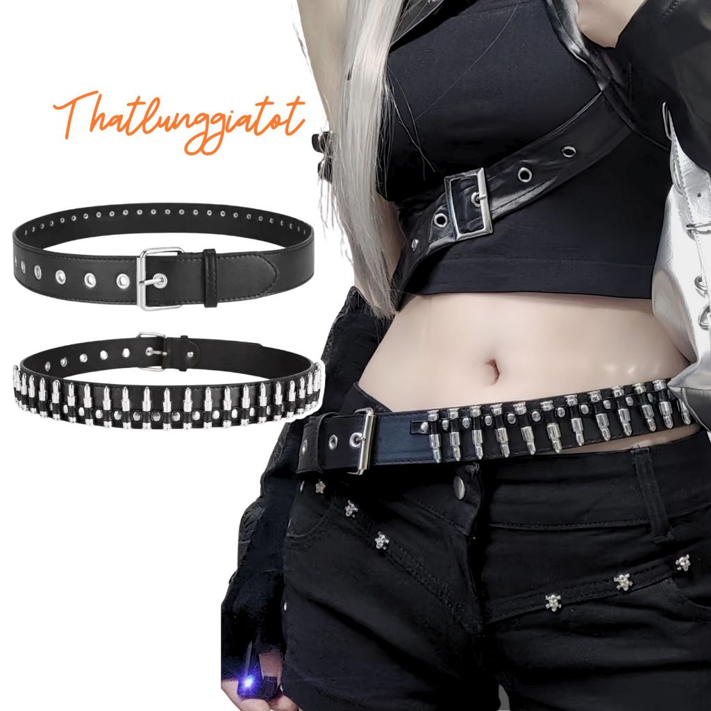 Thắt lưng y2k viên đạn bullet belt phong cách da PU nam nữ bản 3.8cm TL198 - Thắt Lưng Giá Tốt