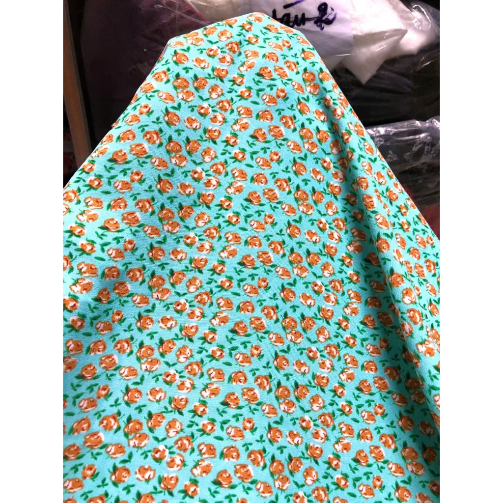 C765 - Vải Đũi Lụa Hàn Châu hoa nhí xanh (2m x 1.5m), co dãn 4 chiều