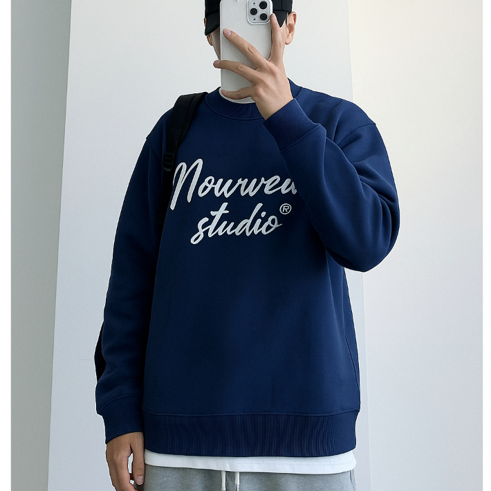 Áo Nỉ Sweater Thêu XÙ NOWWEAR Tay Phồng Form Boxy Chất Nỉ Nam Nữ Unisex