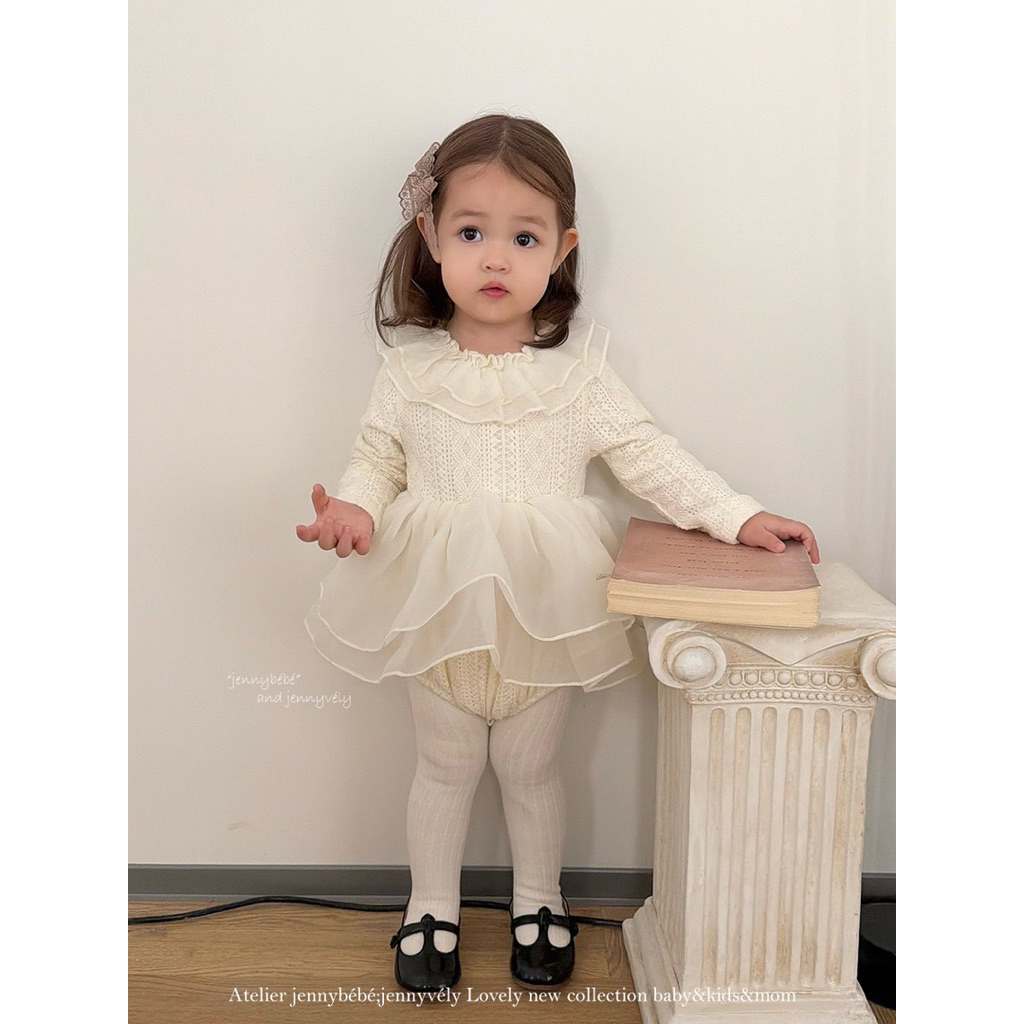 (Jenny Bé Bé) Suit Dài Tay Phối Voan Dáng Xoè Dành Cho Bé Xinh Nhật, Thôi Nôi