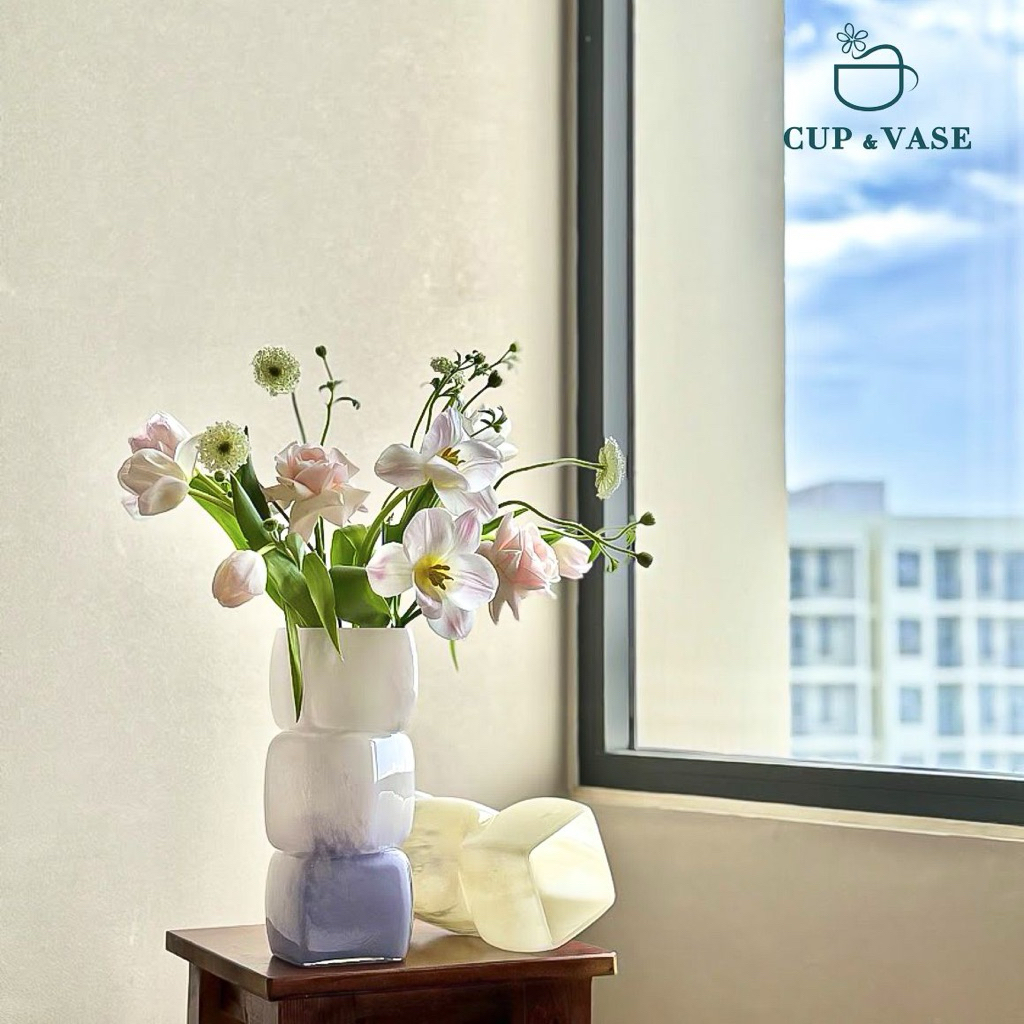 Bình Thủy Tinh dáng xếp khối CUP & VASE Màu Mới G220 - G222