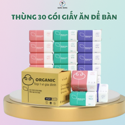 Thùng 30 Gói Khăn Giấy Ăn Đa Năng Mix 3 Màu – Bịch 300 Tờ, 3 Lớp Mềm Mại, Dai, Thấm Hút Tốt, An Toàn
