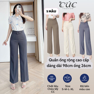  Quần ống suông Cúc Fashion vải tây from âu xuông lưng cao cấp thời trang nữ culottes rộng đai D Q82 