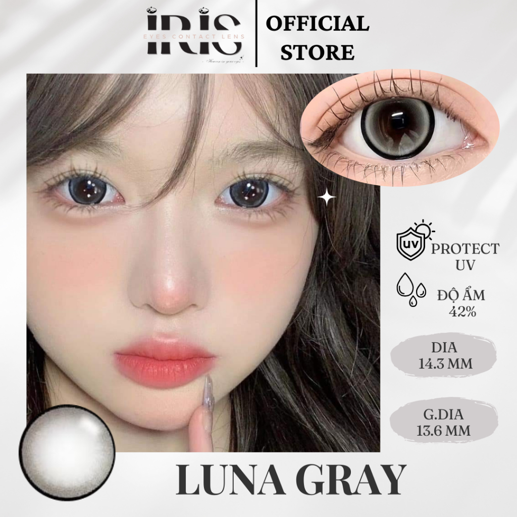 Kính áp tròng cao cấp IRIS Luna Gray Lens +Tặng kèm khay dụng cụ