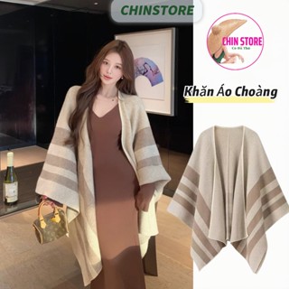  Khăn choàng len nữ Hàn Quốc áo choàng dáng rộng sang chảnh chất len dệt cao cấp giữ ấm mùa đông 