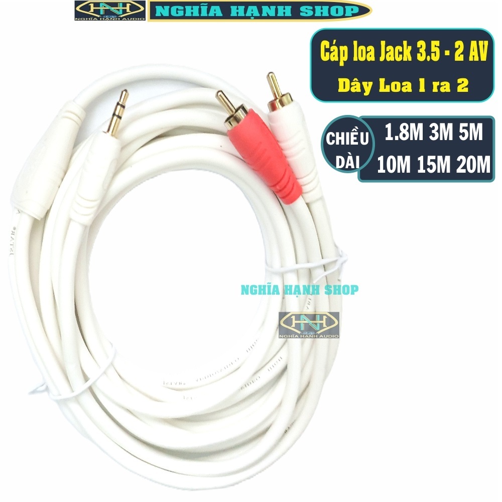 Dây Cáp loa Jack 3.5 ra 2 đầu bông sen AV dài 1.8M 3M 5M 10M 15M 20M (Dây loa 3.5 ra 2 AV, cáp 1 đầu