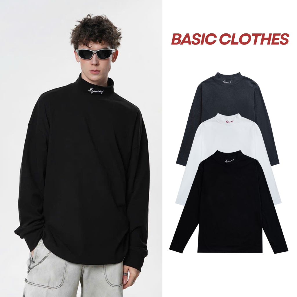 Áo Giữ Nhiệt Lót Lông Cổ Cao 5cm Thêu Chữ Form Rộng,Áo Giữ Nhiệt Nam Nữ Uniex Lót Lông 2 Mặt Co Giãn