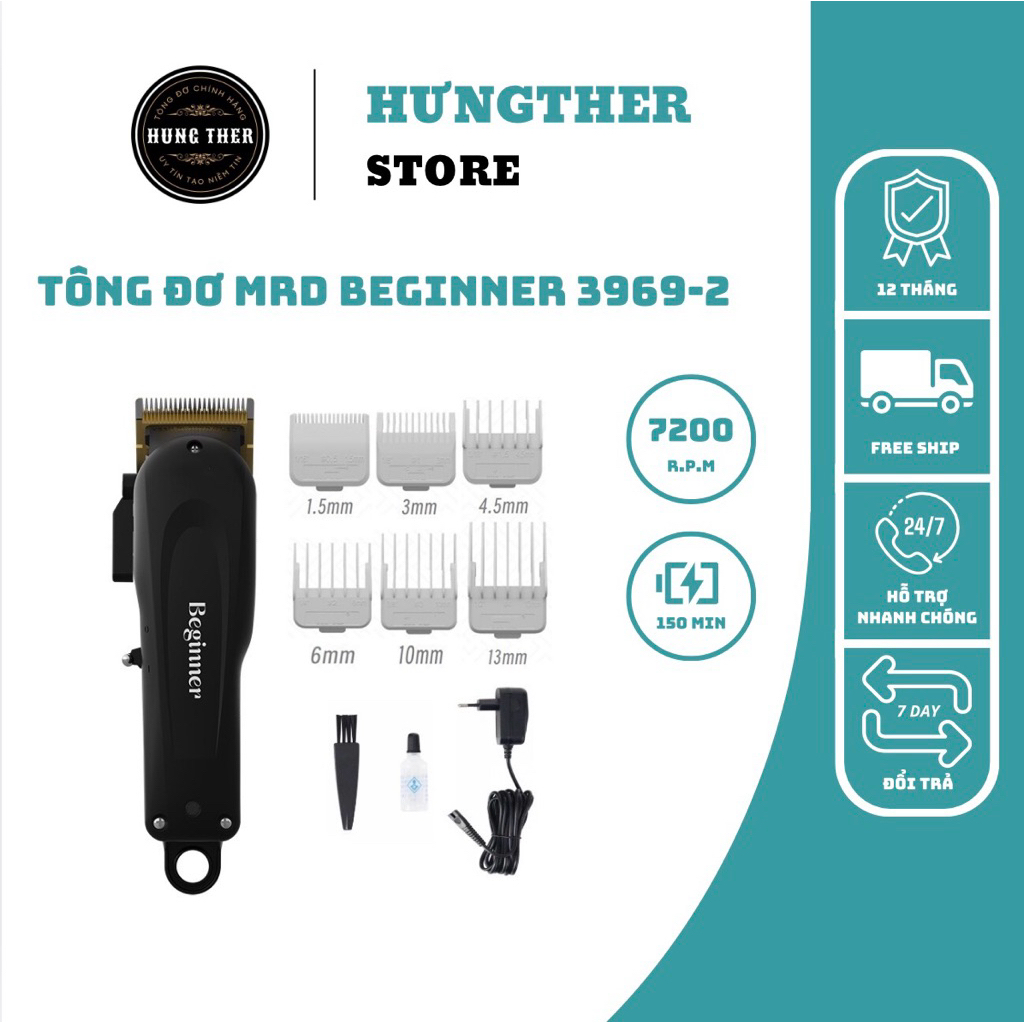 Tông Đơ MRD Beginner 3969-2 ĐEN Bản Nâng Cấp Lưỡi Smart Brain