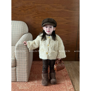   Sẵn 80 90 100 110   Set Áo Khoác Lông Cài Cúc Và Quần Legging Lót Lông Hoạ Tiết Da Beo Dành Cho Bé Gái 