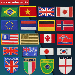  Sticker ủi QUỐC KỲ CÁC NƯỚC - CÓ KEO ỦI patch ủi dùng làm miếng vá Quần Áo nón trang trí quần áo 