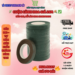  Cuộn cành hoa giả dài 25m – Băng cuốn cành xanh nâu | Phụ kiện hoa handmade hoa lụa cao cấp 