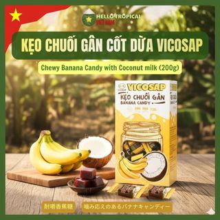   15.01  Kẹo Chuối Gân Cốt Dừa VICOSAP | Đặc Sản Truyền Thống | Thơm Béo Dẻo Mềm  200g  