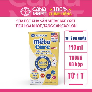Thùng sữa bột pha sẵn Nutricare Metacare Opti tiêu hóa khỏe, tăng cân, cao lớn (110ml x 48 hộp)
