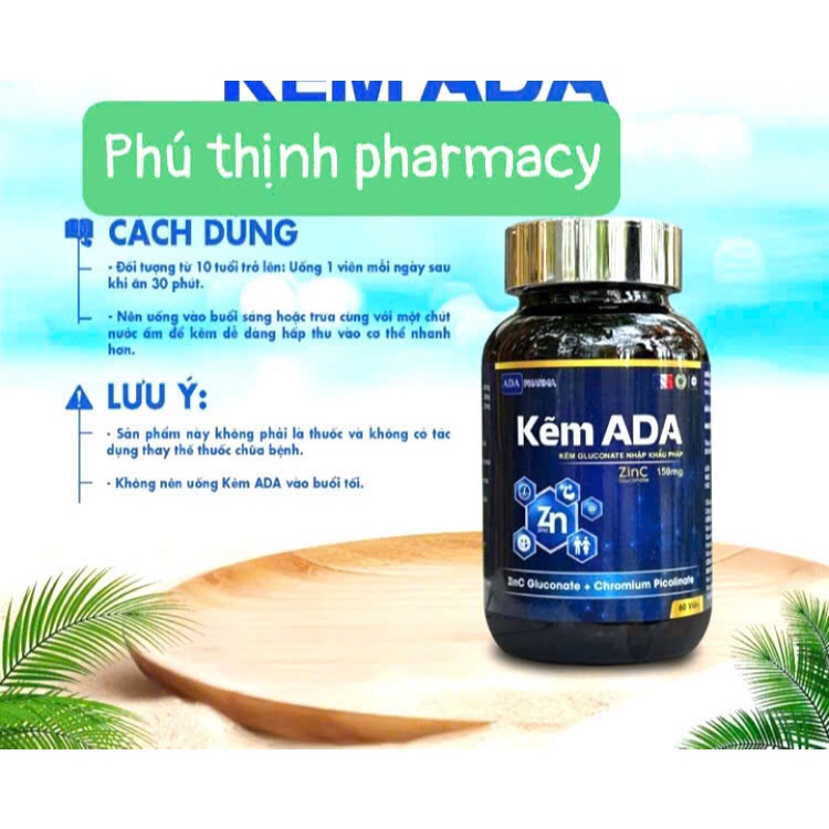 kẽm ADA 60 viên, hỗ trợ đề kháng, hỗ trợ sưc khỏe nam, dùng được 2 tháng