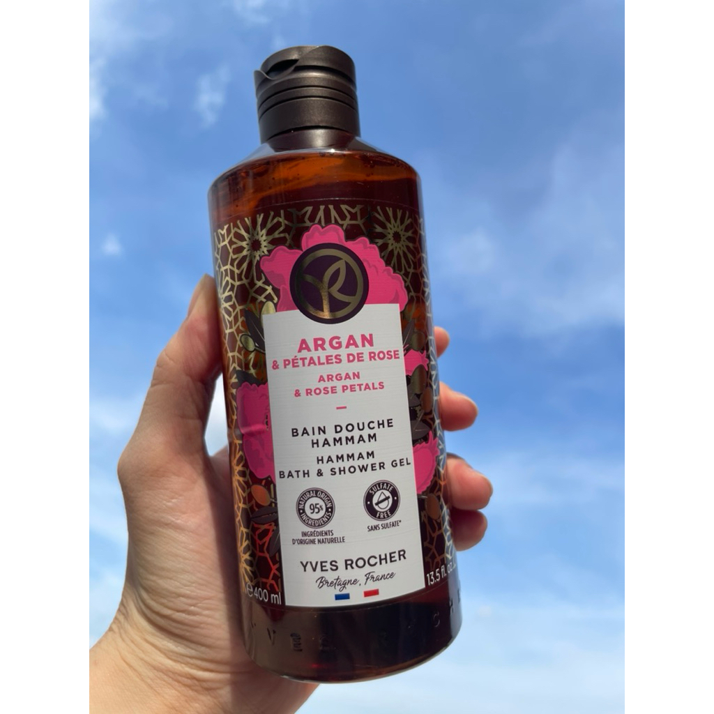 (6/2028) Sữa tắm dạng gel hương hoa hồng & tinh dầu argan Yves Rocher Shower Gel Argan & Rose Petals 400ml ag