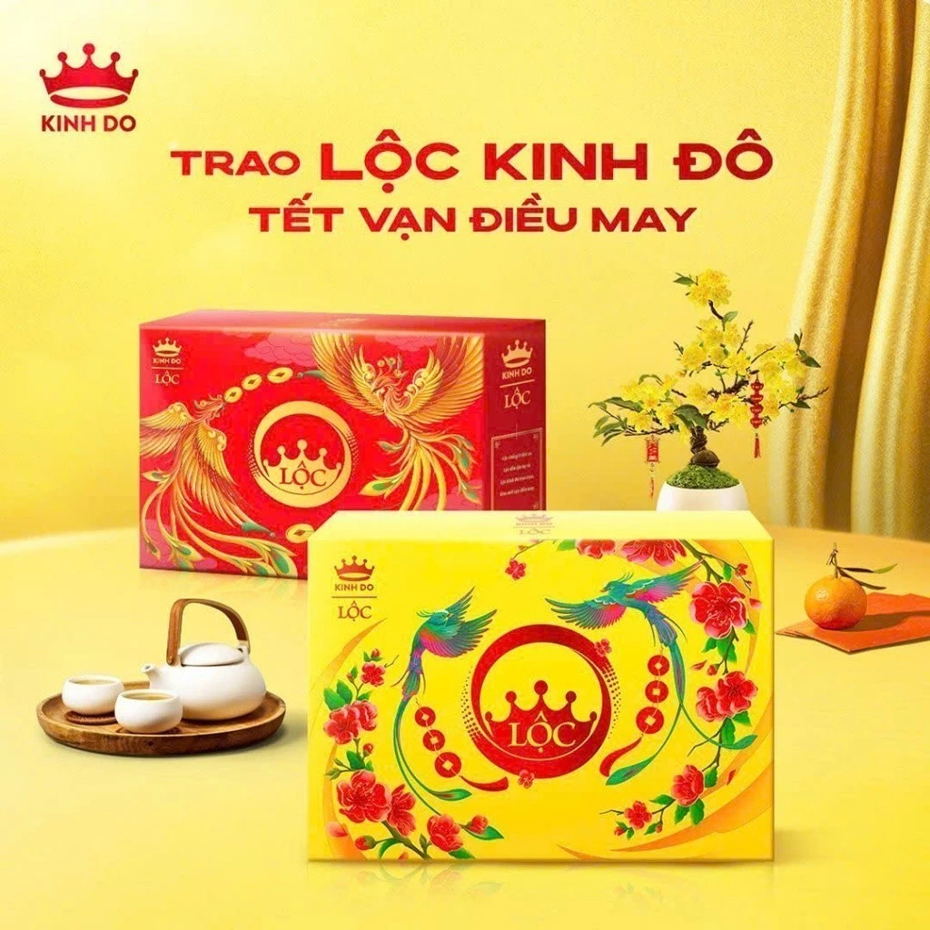 Hộp Quà Bánh Tết 2026 Kinh Đô Lộc Phú Quý 795.4g – Hộp Đỏ/ Vàng May Mắn, [Tặng Kèm Túi Xách]