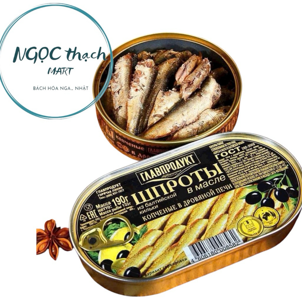Cá Trích Hun Khói Nga 190g – Sprats Nga – Cá Hộp Hun Khói Ngâm Dầu – Thơm Ngon, Ăn Liền  tiện lợi