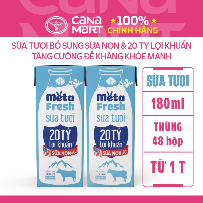 Nutricare Thùng 48 hộp Sữa Tươi Metafresh ít đường Sữa Non Bổ Sung 20 Tỷ Lợi Khuẩn