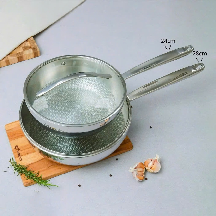 Chảo sâu lòng inox 304 (18/10) dập nổi đáy từ 3 lớp liền khối Embossed Silver Crown Kaiyo KIW-6735 2