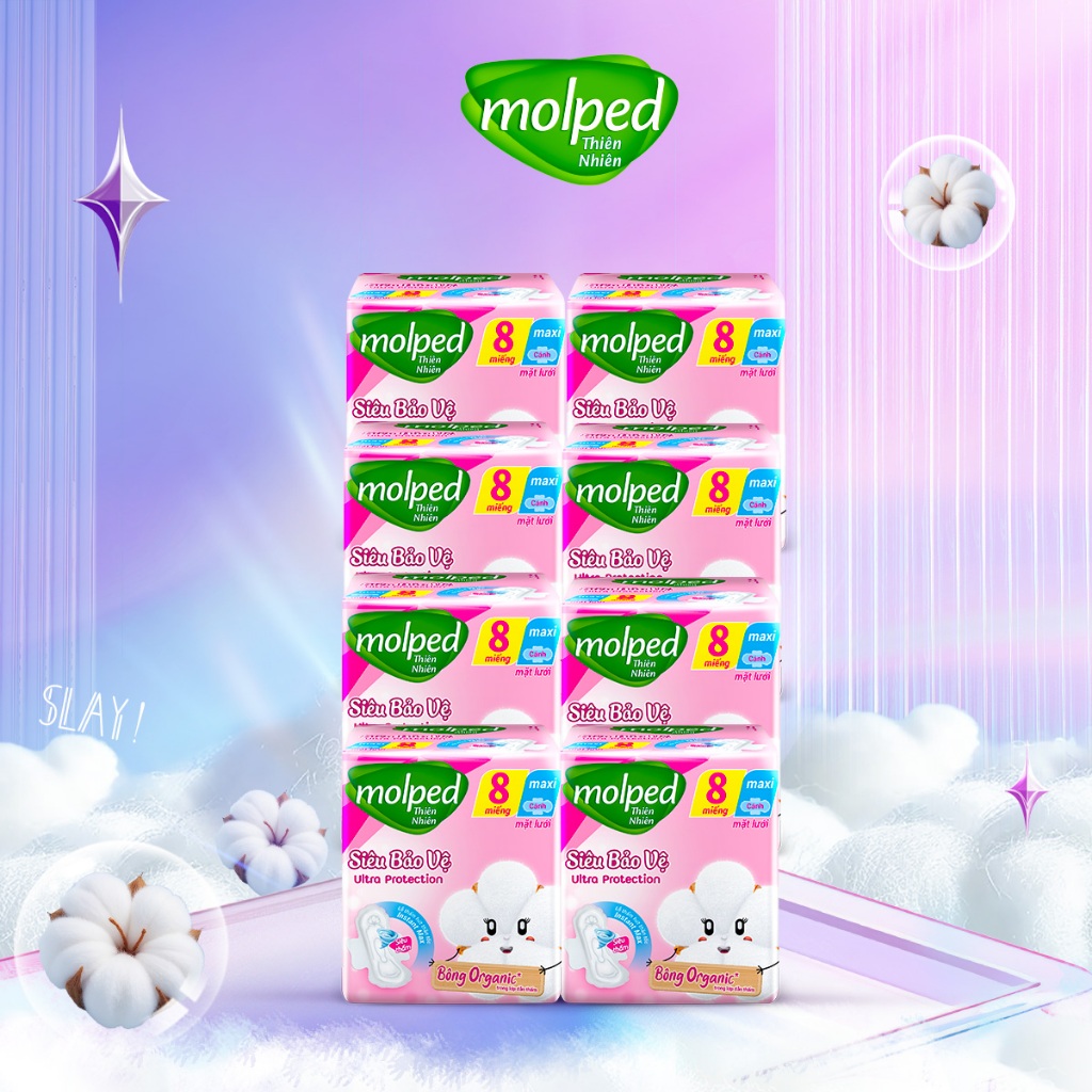   Tặng Thỏ Bông - Mua 2 Combo 8  Combo 8 gói Băng vệ sinh Molped thiên nhiên Siêu bảo vệ Maxi có cánh  GÓI 8 MIẾNG  