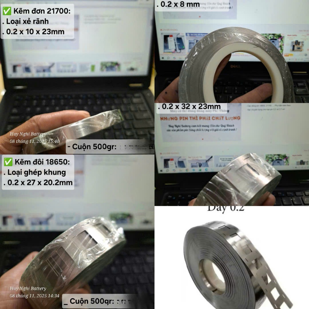 Kẽm Cuộn (500gr) Mạ Niken: 18650 / 21700 / 32140 / 26800 ...