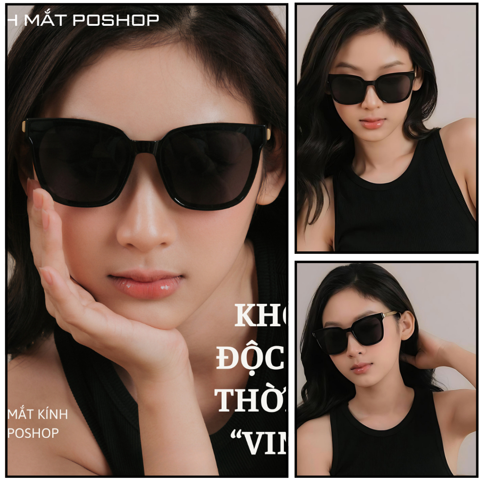 Kính mát râm đen nữ chống UV400 cao cấp bảo vệ mắt vuông dáng vuông to gọng kim loại thời trang 6035