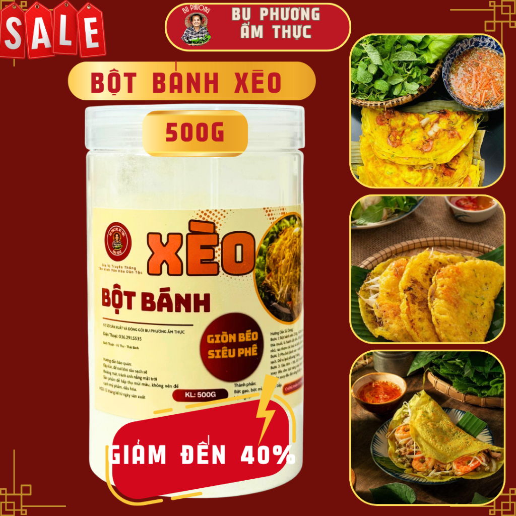  Bột Bánh Xèo Hộp 500G - Thương Hiệu Bu Phương Ẩm Thực Bột Làm Bánh Xèo Chuẩn Vị Truyền Thống 