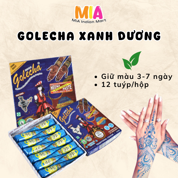 Mực Vẽ Hình Xăm Tạm Thời GOLECHA HENNA Màu Xanh Dương Ấn Độ, Golecha Henna Blue