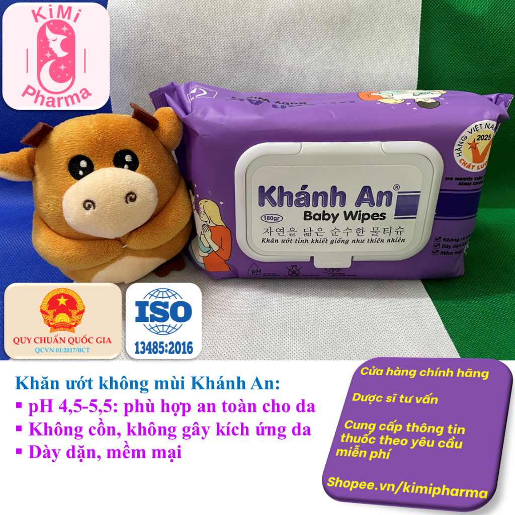 Combo 3, 5, 10 bịch khăn ướt Khánh An không cồn, không mùi