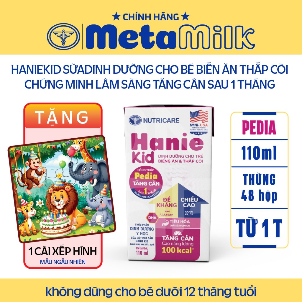 Thùng sữa pha sẵn Hanie Kid Nutricare cho trẻ biếng ăn suy dinh dưỡng ( 110ml x 48 hộp)