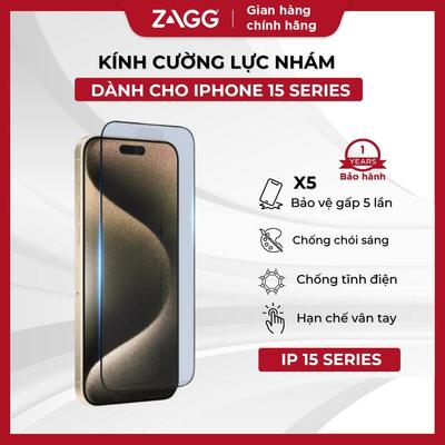 [iPhone 15 Series] Kính dán cường lực nhám Zagg, kính dán màn hình chống vân tay cho iPhone 15 series, chống chói sáng,