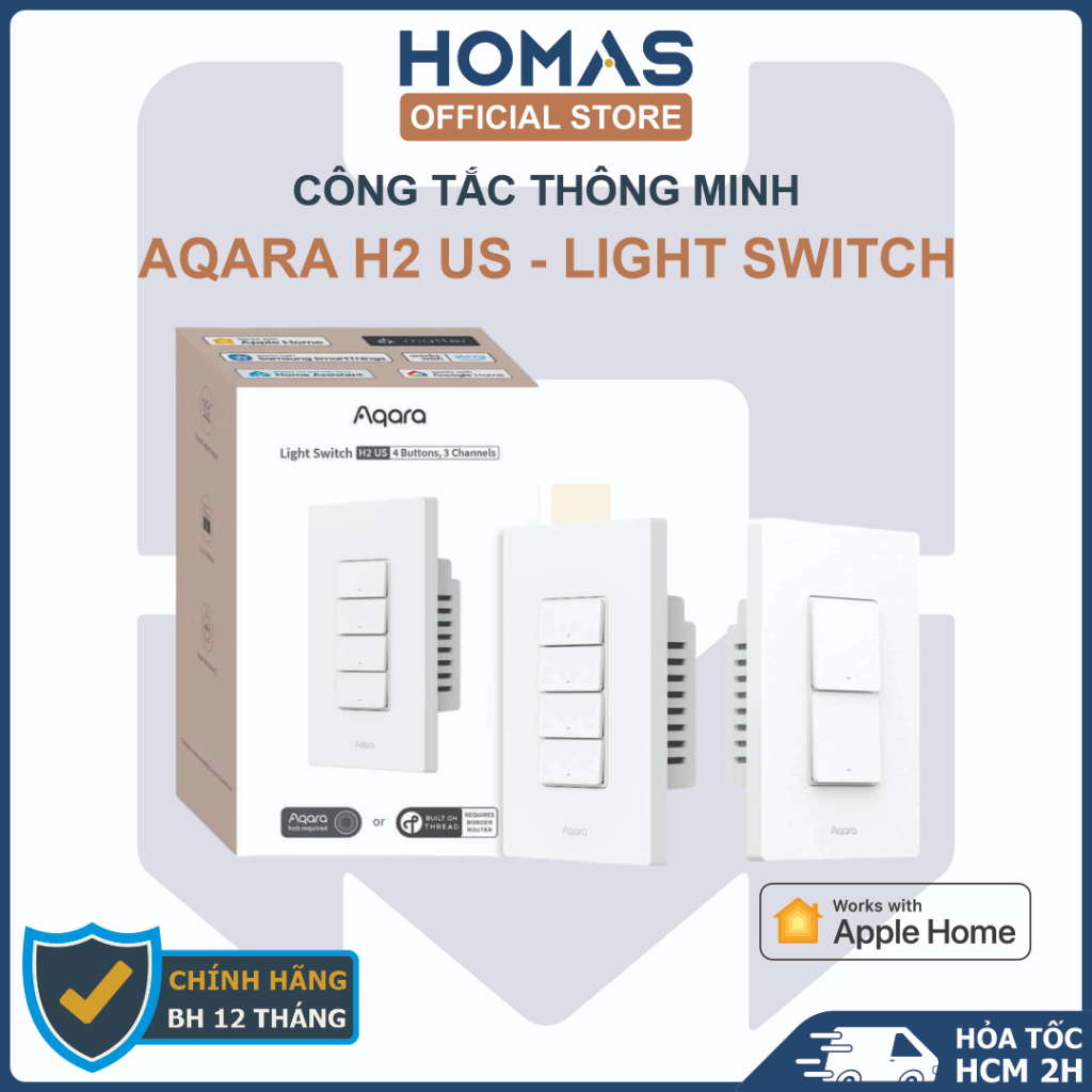 Aqara H2 US Switch - Công Tắc Chữ Nhật, Màu Trắng, Zigbee Matter & Thread, Apple Homekit - Quốc Tế