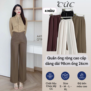 Quần ống rộng Cúc Fashion vải tây from âu xuông lưng cao cấp thời trang nữ culottes suông 98cm Q198 