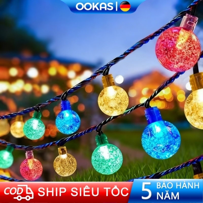 OOKAS Đèn Led trang trí năng lượng mặt trời ,trang trí noel lễ tết bi bọt 20-50-100 bóng led