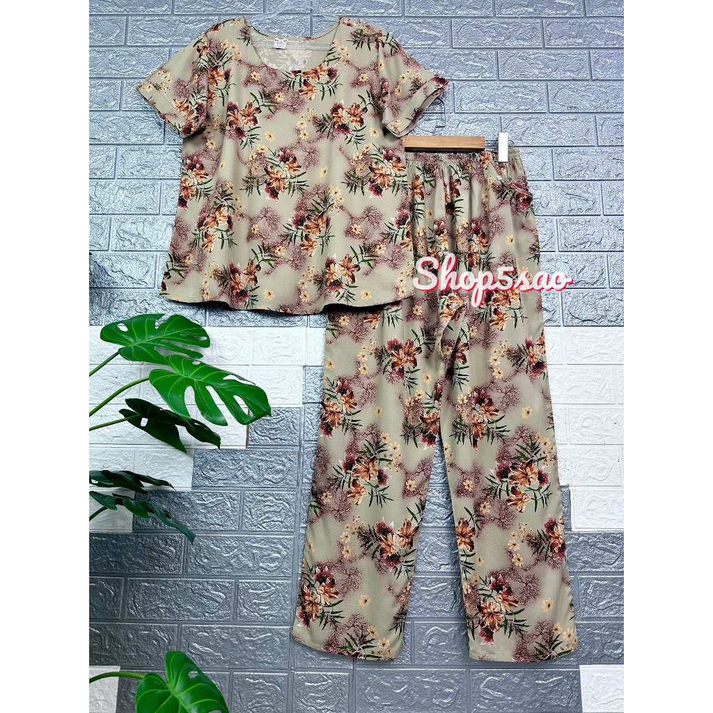  Đồ bộ tole trung niên Bộ lanh mặc nhà quần dài áo tay ngắn chất tole nhung cao cấp SHOP5SAO  có bigsize   50-80kg  